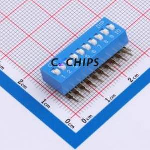 DA-10-B DIP Switch Through hole Component (THT) Switch ( Number of Switch Sections: 10 )( Lead Spacing: 2.54mm )( Color: Blue ) - Product Image 1