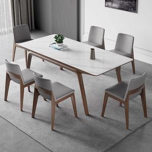 आधुनिक साधारण ऐश वुड सॉलिड वुड लेग डाइनिंग टेबल छोटी घरेलू आयताकार रॉक प्लेट डाइनिंग टेबल - Product Image 3