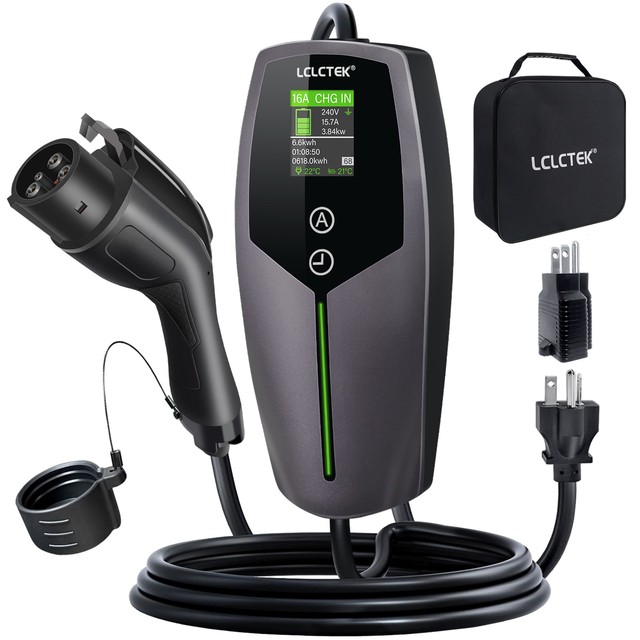LCLCTEK Portable J1772 EV Charger Level 2 NEMA 5-15P & 6 -20P Adjustable Electric Mobile Car Charger 3.84KW EV Charging Station