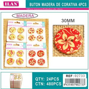 Bottoni Decorativi in Legno Ilan 30mm con Design Floreale per Lavori Artigianali - Product Image 3