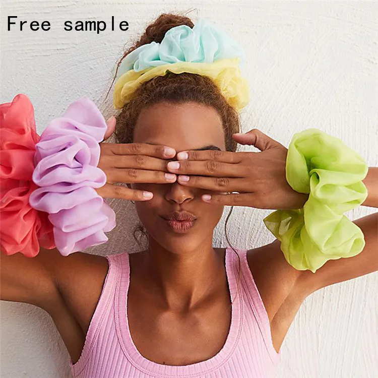 SP Free Sample Wholesale Women Solid Color Satin Silk Hair Tie Elastic Large Jumbo Silk Scrunchies
