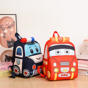 Nouveau style <span class=keywords><strong>Sac</strong></span> <span class=keywords><strong>à</strong></span> <span class=keywords><strong>dos</strong></span> scolaire Oxford pour enfants, motif géométrique tendance coréen, pour garçons et filles, réduisant la charge, avec motif voiture de police - Product Image 4