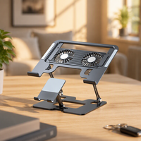 Support pour tablette et téléphone 2-en-1, hauteur réglable RGB, construction métallique pliable, ventilateur de refroidissement amovible