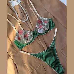 New Foreign Trade Women's Lingerie Fashion Embroidery Lace Contrast Color <b>Perspective</b> Comfortable Two Piece Set Women's Clothing - Product Image 1