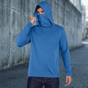 Sudadera con Capucha para Hombre, Azul, Transpirable, Estampada, 100% Poliéster, Manga Larga, con Máscara Facial, Protección Solar UPF 50, Ropa de Pesca Anti-UV - Product Image 3