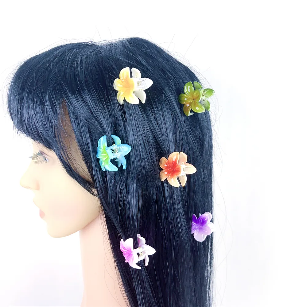 3cm Mini isla hawaiana plástico Artificial moda Plumeria flor horquilla Frangipani pinza para el cabello