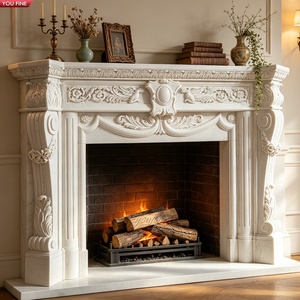 YOUFINE Cornice <span class=keywords><strong>per</strong></span> Caminetto in Marmo Bianco Intagliata a Mano, Stile Barocco Classico, con Cartucce Intagliate, <span class=keywords><strong>per</strong></span> Villa e Hotel - Product Image 1