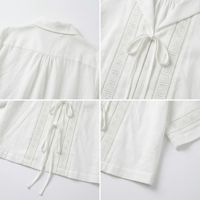 Kemeja Linen Putih Wanita Desain Asli SHENGFU, Blus Elegan Lengan Pendek dengan Ikat Depan, Atasan Mewah Wanita dengan Aksen Renda, OEM