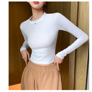 T-shirts courts à manches longues en tricot pour femmes, style streetwear, avec logo personnalisé, 95% coton, 5% élasthanne, coupe ajustée, écologiques et respirants - Product Image 3