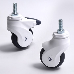 3'' Einzelrollen Weiße Kunststoffräder Verriegelbare Nylon-Verbundrollen für Kinderwagen mit Gewindestiel - Product Image 2