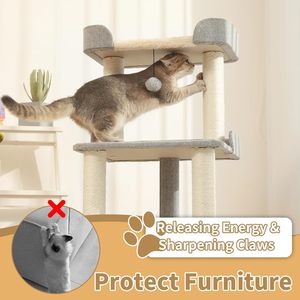 Rak pohon kucing Multi-Level 27,56 inci tahan lama dengan tempat tidur semua musim pohon kucing kayu menampilkan bahan Sisal alami - Product Image 2