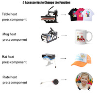 Máquina de Prensa de Calor Multifunción 5 en 1, Impresora Digital de Transferencia por Sublimación para Camisetas, Tazas, Gorras, Platos y Botellas