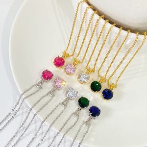 Colliers pendentifs multicolores en zircon cubique plaqué or 18 carats, collier tendance avec pierre de naissance pour fille - Product Image 3