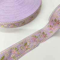 Ruban en nylon à filament brillant de 2,5 cm, broderie jacquard florale de style ethnique, accessoires pour cheveux, coiffes, garnitures pour chaussures, chapeaux et sacs, 50