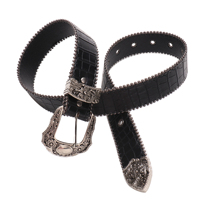 Subkultur Retro Damen PU-Leder Gürtel Schwarz mit Automatikschnalle und Perlenrand – Modischer Zierriemen für Jeans und Kleider