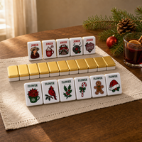 Tuiles de Mahjong de Noël de luxe dorées, directement de l'usine, en acrylique, portables, pour soirée de jeu en famille