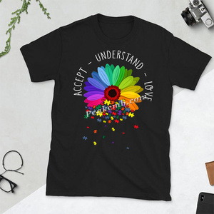 Nouvelle idée de produit 2021 accepter comprendre l'amour autisme fleur Appliques écologique Anti-boulochage femmes t-shirt - Product Image 2