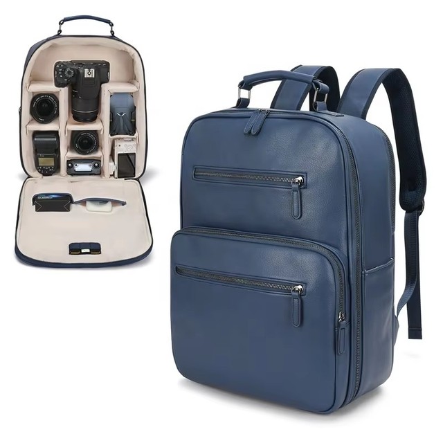 OEM Professional Waterproof Shockproof Vegan Leather DSLR Camera Backpack with Laptop Compartment for Photographers