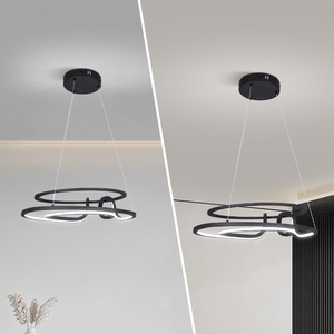 <span class=keywords><strong>Lampadario</strong></span> a Sospensione LED con <span class=keywords><strong>Doppio</strong></span> Anello per Sala da Pranzo e Bar, Design Moderno in Oro Caldo per Soggiorno - Product Image 2