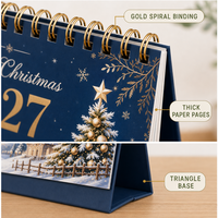 Calendrier de bureau personnalisé en anglais pour Noël et le Nouvel An 2027, relié par spirale, pour la maison, le bureau, la décoration des fêtes