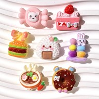 Cabochon en résine à dos plat motif lapin mignon et gâteau, pour scrapbooking DIY, nœuds pour cheveux, autocollants pour tasses et décoration de coques de téléphone