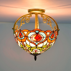 客厅仿古吊灯卧室表面安装灯天花板蒂芙尼彩色玻璃吊灯灯具 - Product Image 2