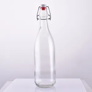 Venta caliente 33oz botella de vidrio transparente vacía 1000ml botellas de cerveza tapa abatible con tapa superior a presión de acero inoxidable para la elaboración de cerveza