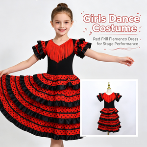 <span class=keywords><strong>Robe</strong></span> de danse <span class=keywords><strong>flamenco</strong></span> espagnole de style gitan <span class=keywords><strong>flamenco</strong></span> pour filles avec glands Jupe de ballet pour enfants - Product Image 3