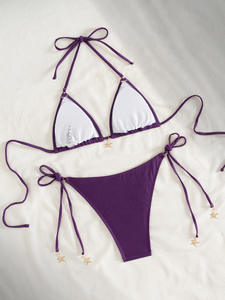 Nouveau maillot de bain bikini sexy et tendance pour femmes, couleur unie, dos nu, fente - Product Image 5