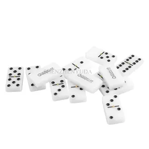 Saydam beyaz akrilik domino özel Logo ile çift 6 altı domino Set