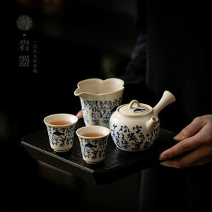 Théière en poterie rustique à poignées latérales, ronde avec couvercle, résistante à la chaleur, pour service de thé Kung Fu et thé de l'après-midi - Product Image 2
