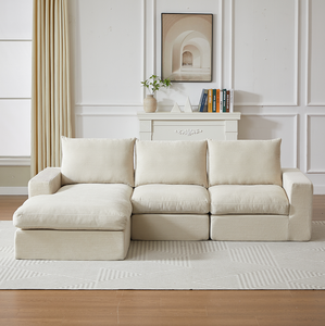 99-Inch Boneless Couch Chaise L-Shaped Modern Upholstered Sectional <b>Sofa</b> Set Three Pillows Corduroy PU Cover Living Room - Product Image 1