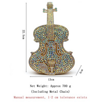 Sac de soirée rigide en forme de violon, entièrement orné de strass, idéal pour mariages et banquets