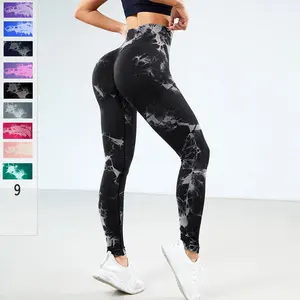 Großhandel Nahtlose Tie Dye Push-up Scrunch Yoga Leggings Fitness studio Fitness Workout Hose Hohe Taille Bauch Kontrolle Sport für Frauen