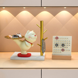 Lucky Cat Storage Tray Resin Cartoon Style Jewelry Organizer Home Decoration Gift - Product Image 3