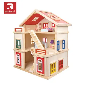 Casa de brinquedo do tipo faça você mesmo, meninas com móveis em miniatura, três camadas da vila, brinquedo educativo de madeira