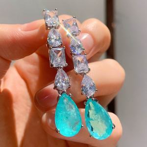 Magnificent Exotic Neon Vivid Blue Exotic Neon Glow Blue Paraiba Tourmaline <b>Earrings</b> Long <b>Tassel</b> Luxury Stunning Cluster Jewelry - Product Image 3