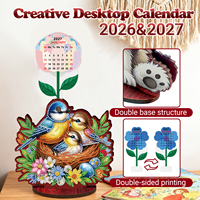 Calendrier de bureau en bois DIY 2027 & 2026 avec peinture diamant, double face, strass, nid d'oiseau, décoration de table, kit d'artisanat, cadeau de vacances