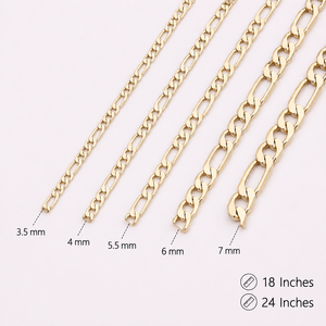 Cadena Cubana de Latón Chapado en Oro de 14K, Collar con Múltiples Anchos y Longitudes, Cadena Figaro para Hombre y Mujer - Product Image 1