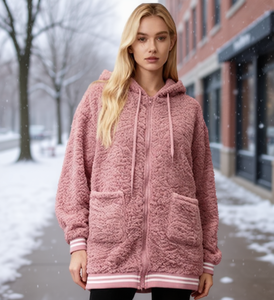 Sudadera con capucha de lana para mujer, manga larga, color sólido, abrigo informal de invierno con bolsillos - Product Image 2