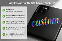 Autocollant holographique personnalisé, film UV DTF AB, étiquette laser arc-en-ciel personnalisée pour surfaces lisses.