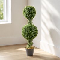 Plante artificielle Topiaire Double Boule Feuille de Milan 90cm 4 Niveaux, Faux Verdier pour Décoration Intérieure, Balcon, Entrée, Étagère