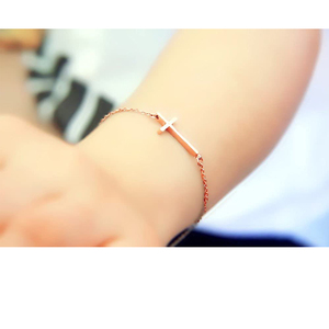 Braccialetto da <span class=keywords><strong>donna</strong></span> in <span class=keywords><strong>argento</strong></span> Sterling 925 di marca Peishang con croce laterale in buona fortuna, gioielli placcati in oro rosa 2021 per <span class=keywords><strong>donna</strong></span> - Product Image 2