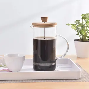 High borosilicate glass french press tea infuser method press pot 304 inner stamped glass tea infuser bamboo lid teapot