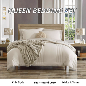 Set di Biancheria da Letto Moderno 7 Pezzi Misura Queen, Piumone per Tutte le Stagioni, Copripiumino Soffice, Motivo Tinta Unita, Qualità 200TC - Product Image 4