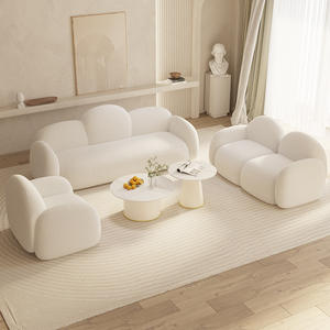 Juego de Sofás de Recepción Minimalistas Italianos, Tela de Lana de Cordero Crema, Forma Semicircular, para Sala de Estar o Apartamento - Product Image 2