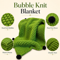 Couverture tricotée à la main Aodu, fil épais, point popcorn, vert haricot, bordure pompons, pour canapé, décoration, fibre de polyester, DIY, vente en gros
