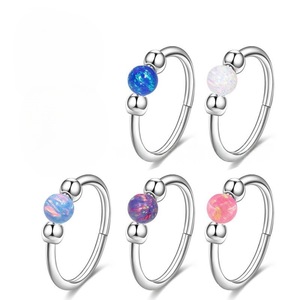 Stainless Steel Nose <b>Ring</b> <b>Opal</b> Ball 18G Hinge Closure For Women Fashion Piercing Jewelry - Product Image 5