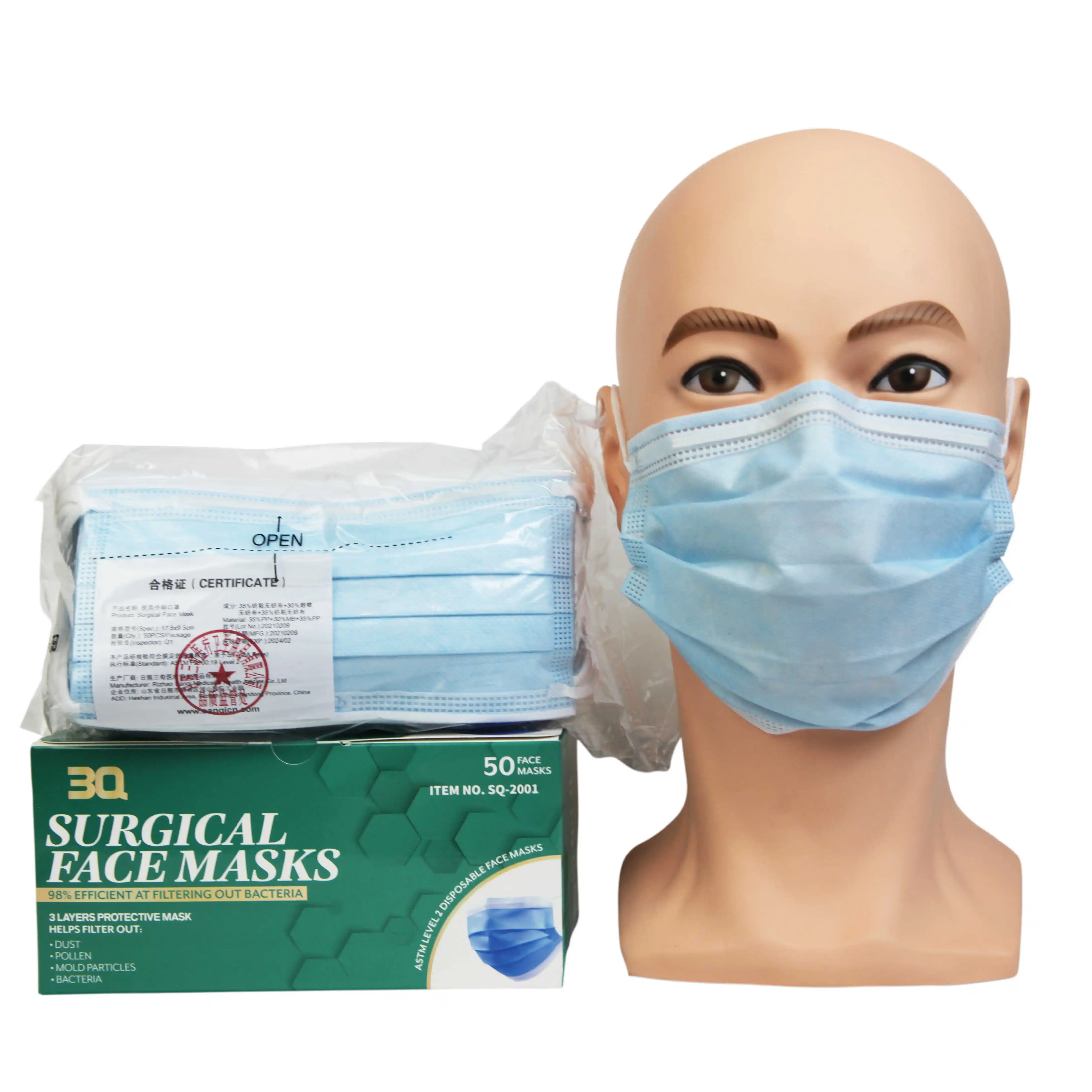 Mascarillas desechables de fábrica OEM Mascarilla facial no tejida Quirúrgica de color médico Mascarillas estériles de 3 capas con gancho para las orejas