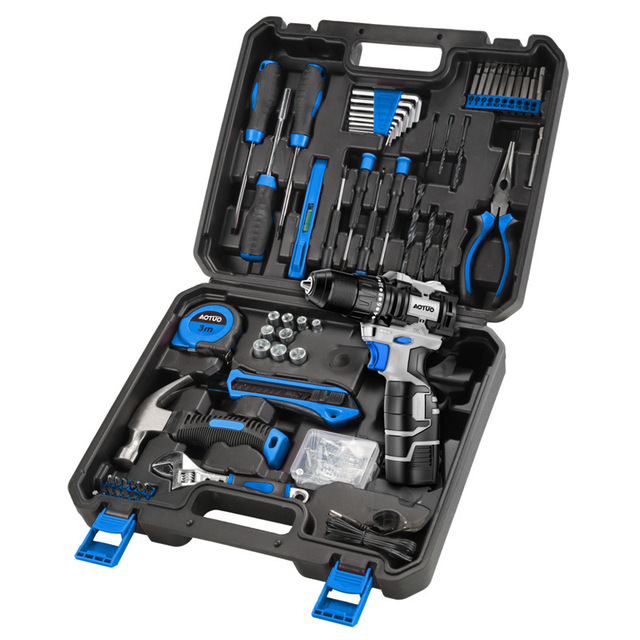 Drill Set: Tool Set with 8V Blue Cordless Drill, Home Tool Kit
